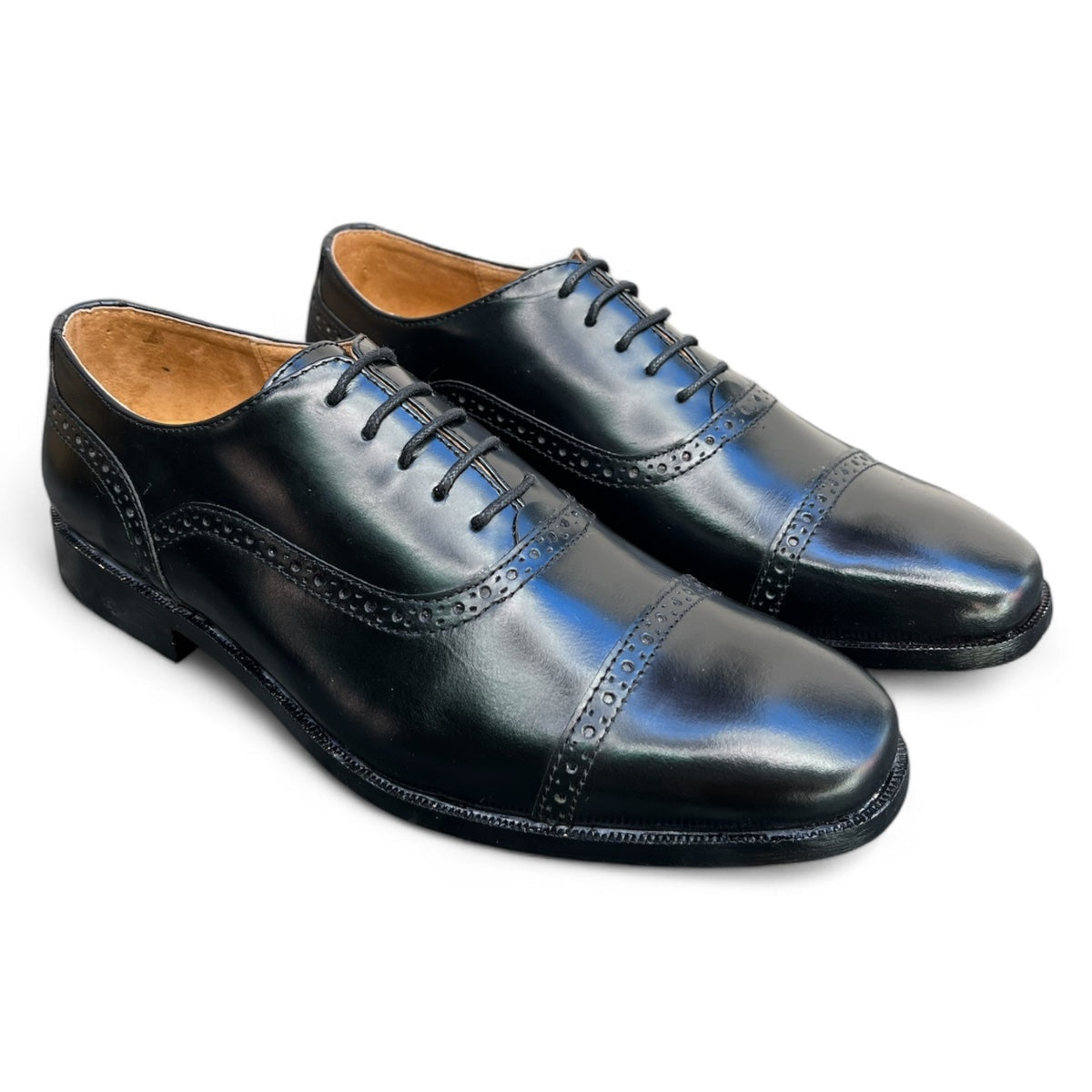 Men's Black Brogue Captoe Dress Shoes