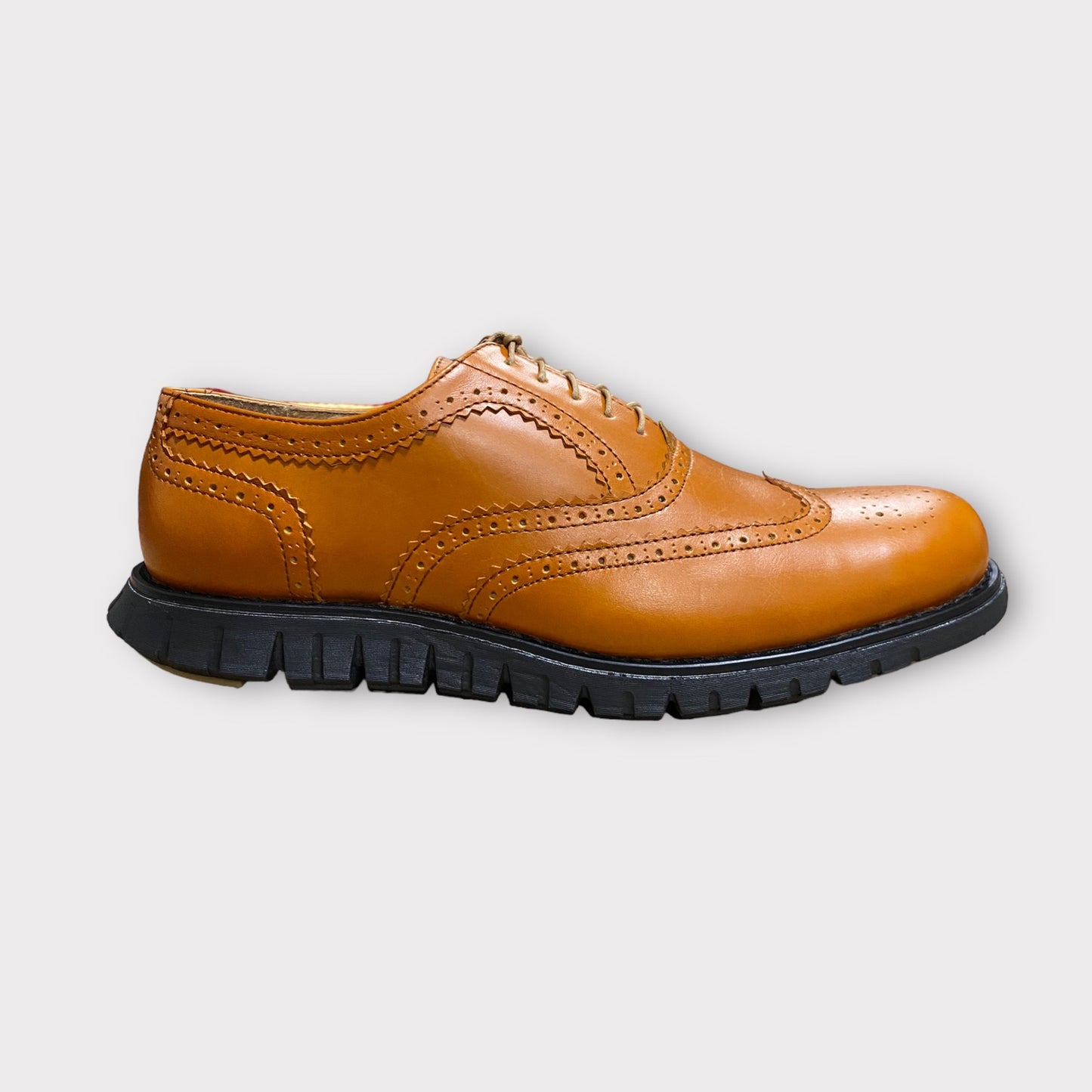 Men's Tan Wingtip in Black Sole Dress Shoe