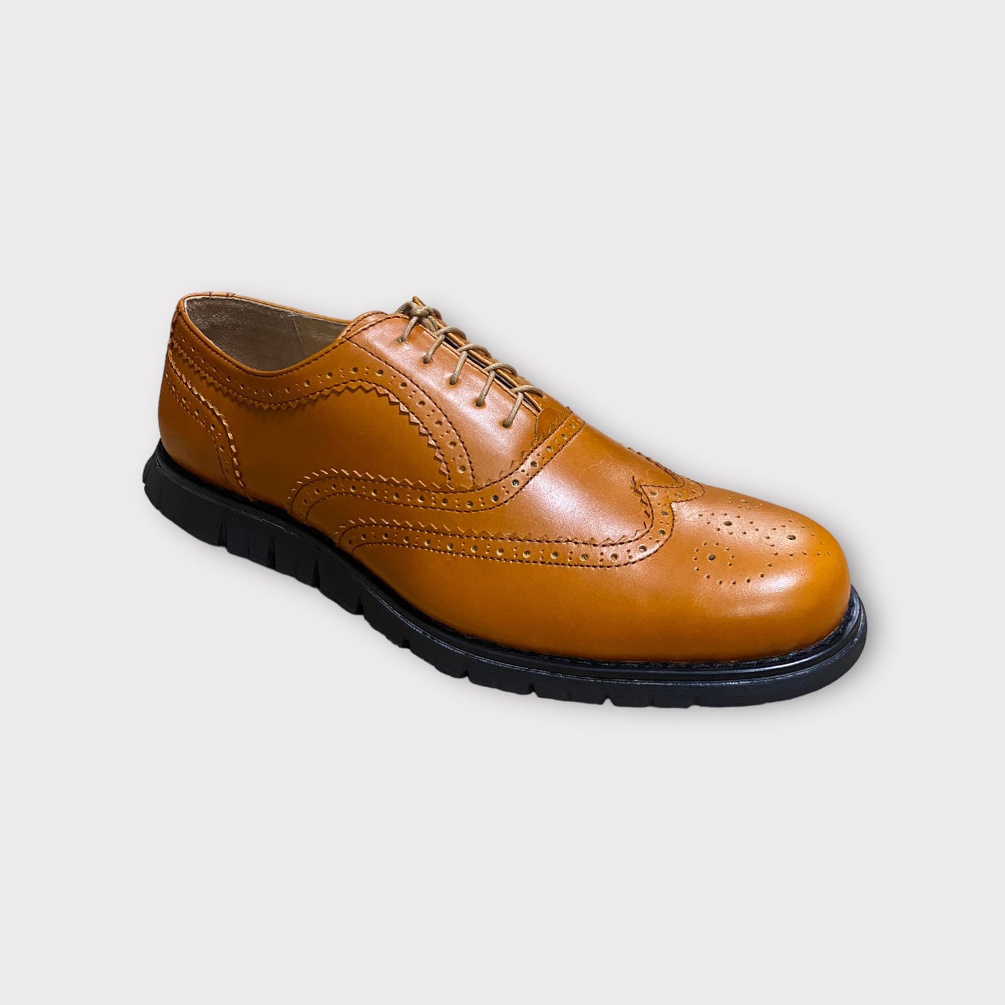 Men's Tan Wingtip in Black Sole Dress Shoe